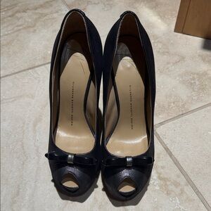 Giuseppe Zanotti black metallic matte platform Peep Toe Heels